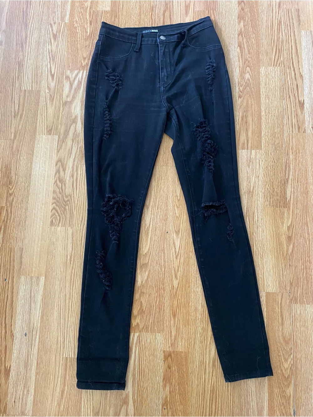 Fashion Nova Black Ripped Skinny Jeans
